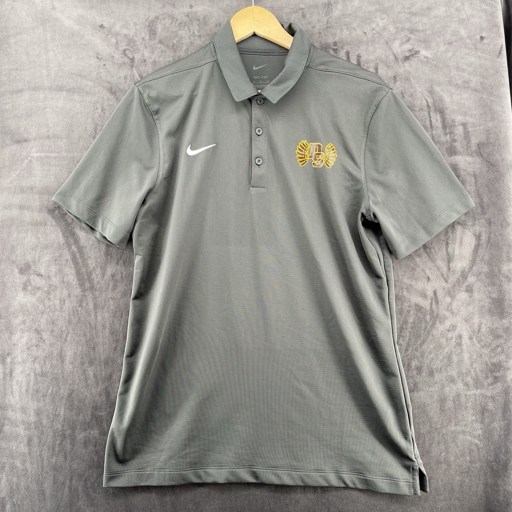 Nike Dri-FIT Men's Gray Polo Shirt DS Wings Logo Athletic Golf Size Medium
